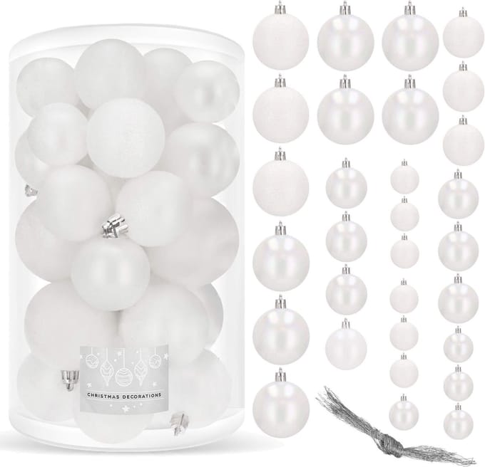 Springos Kerstballen | 30 Stuks | 6/5/4 cm | Wit