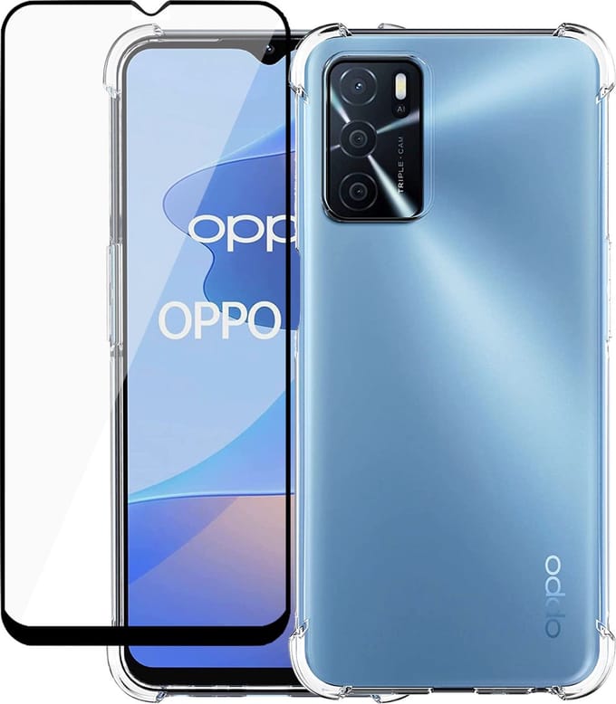 Geschikt voor Oppo A16/A16s Hoesje + Screenprotector - Transparant Case met Full Cover Glas