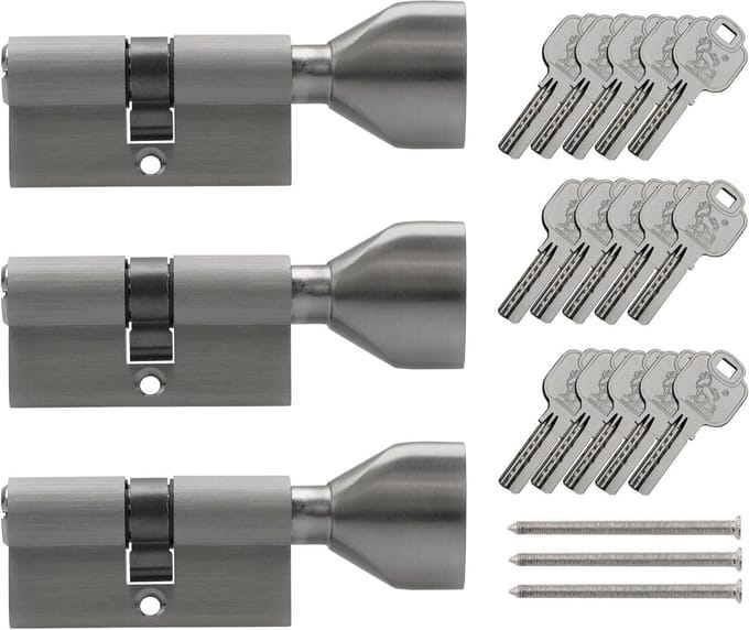 Knopcilinder 70 mm 35/35 gelijksluitend inclusief 15 sleutels