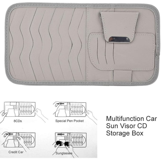 Multifunctionele PU Lederen Auto Zonneklep Houder Zonnescherm CD Opbergkoffer Organizer Grijs grijs