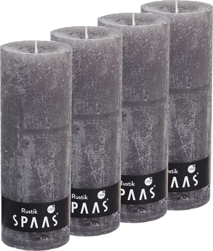 Spaas Rustieke Stompkaarsen 70/190 mm - Taupe - circa 95u - 4 kaarsen
