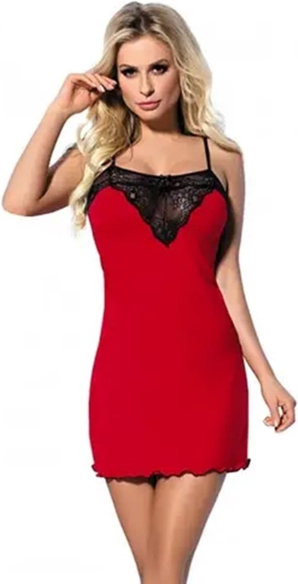 DKaren | Martina slipdress met kant | rood | viscose | M