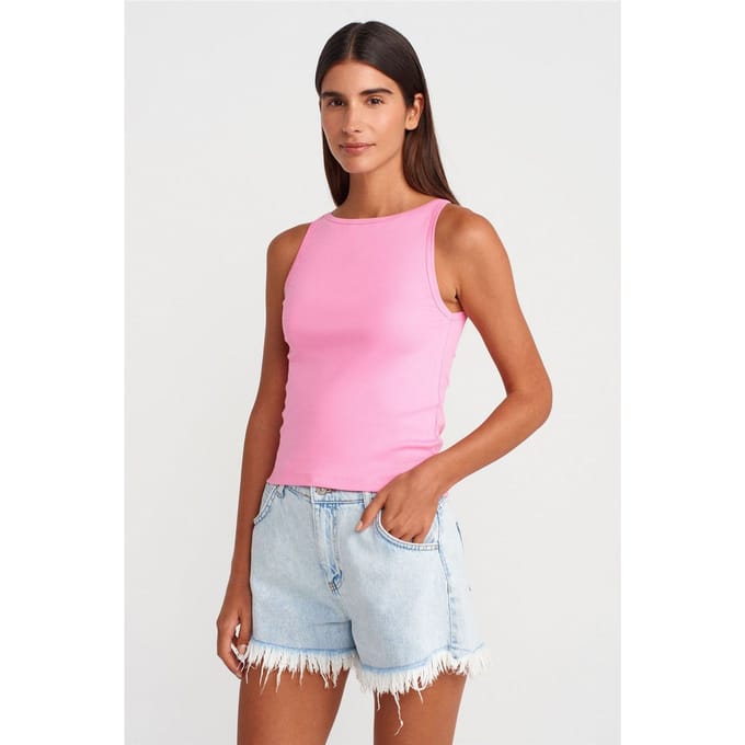 Geribbelde Halter-Neck Slim-Fit Blouse