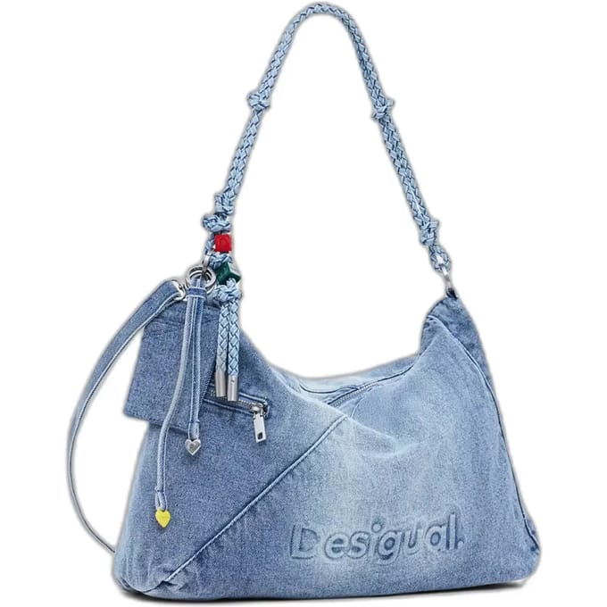 Desigual schoudertas Half Logo Leiria 2.0 Shoulder Bag Denim Raw blauw