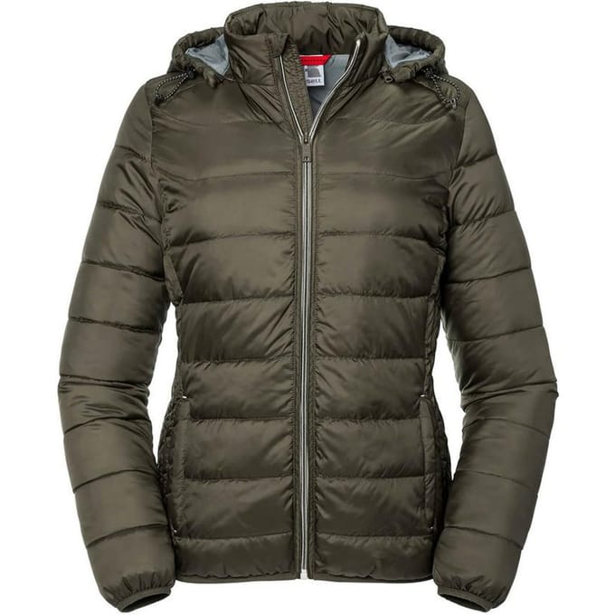 Russell Dames/dames Hooded Nano Jacket (Donkere Olijf)
