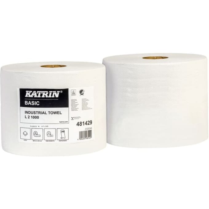 Poetspapier KATRIN L2, 2-laags, doekformaat ca. 220 x 360 mm, wit, 2 rollen met elk 1000 doeken