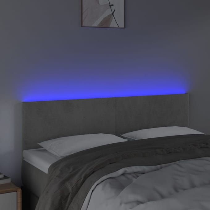 vidaXL - Hoofdbord - LED - 144x5x78/88 - cm - fluweel - lichtgrijs