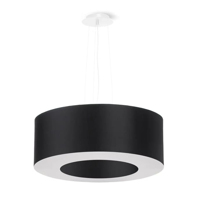 Kroonluchter SATURNO 50 met ronde stoffen ringkap - Sollux Lighting - IP20 - Zwart stof/pvc/staal behuizing - 50 x 50 x 112 cm - 5 x E27 LED, exclusief lichtbron - 5 x 15 W - Minimalistische kroonluchter voor woonkamer, slaapkamer en eetkamer