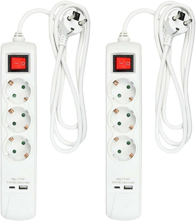 Benson Stekkerdoos 3-voudig - 2x usb - schakelaar - geaard - wit - 150 cm - stekkerdozen - verlengsnoeren