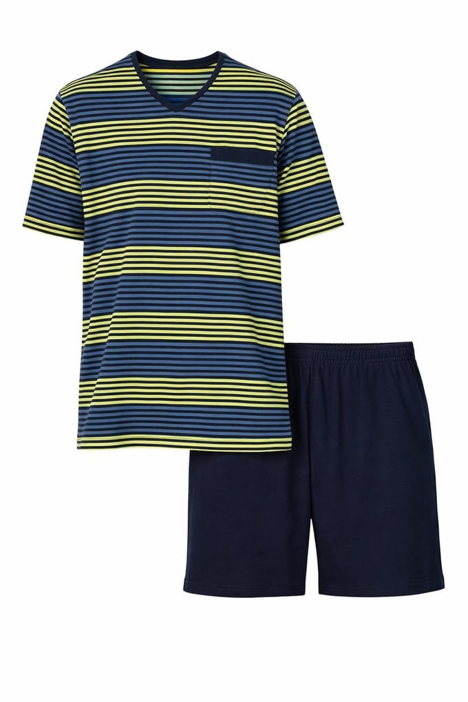 Comte - Heren Shortama - Blauw Geel Gestreept - 100% Katoen- Maat M