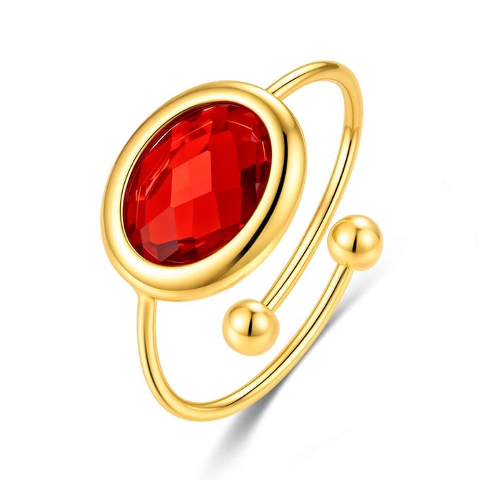 CO88 Collection - 8CR-10065 - Dames Ring Rood Glassteen - Stainless Steel - Cadeau