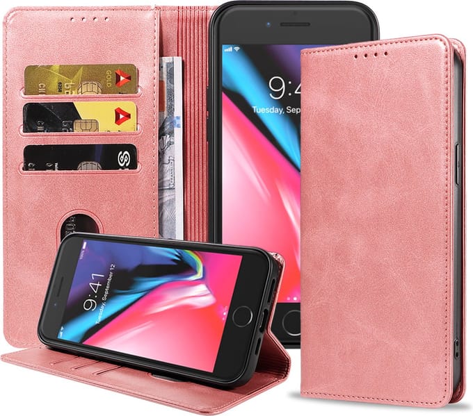 Smartphonica iPhone 7/8 Plus leren hoesje met magnetische sluiting - Roze geschikt voor Apple iPhone 7 Plus;Apple iPhone 8 Plus