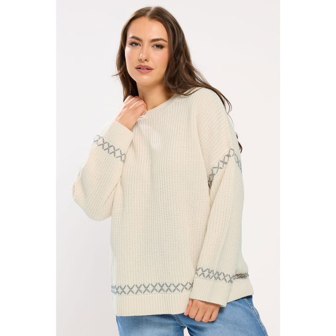 Yours Ivoorwitte Trui Met Contrasterende Dekensteek Size 46-48