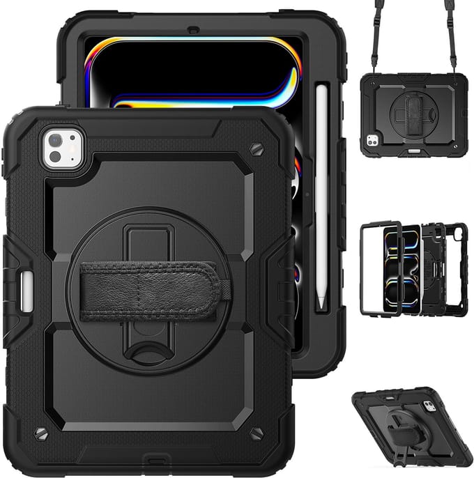 Just in Case tablet Hoes geschikt voor iPad Pro 11 (2025 / 2024) M5 / M4 - Shockproof Case met Screenprotector - Zwart