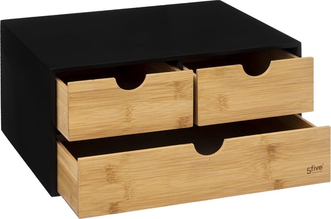 5Five Bureau-organizer Bava - Bamboe - Zwart - Met 3 lades - 25.3 x 31 x H 16 CM