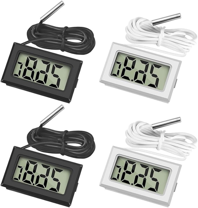Digitale Mini Thermometer met Externe Sensor voor Vriezer, Koelkast en Aquarium - Set van 4 Stuks