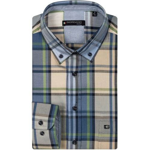 Giordano Overhemd Ivy Button Down Twill Multi Check Apple Green-Multi / male