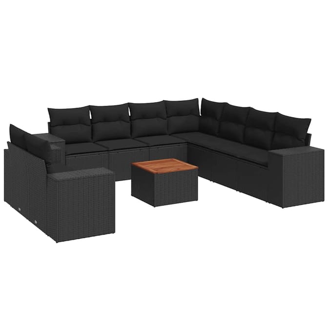 vidaXL - 10-delige - Loungeset - met - kussens - poly - rattan - zwart