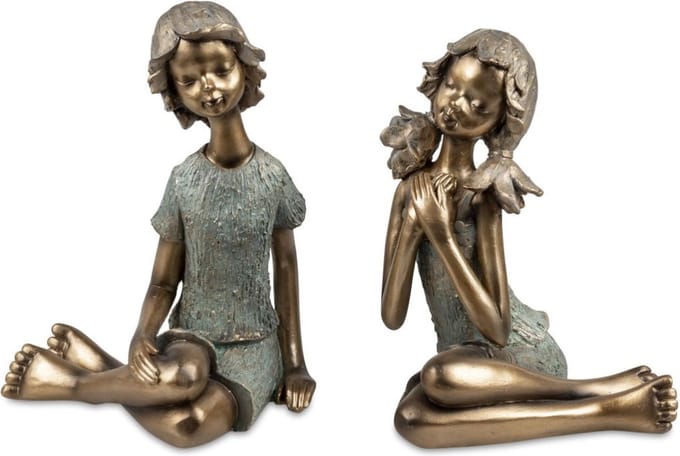 Beeld - Liefde - 2 set - 18x23x14cm - Polyresin - Kinderen - Goud - Bronz - Kunst