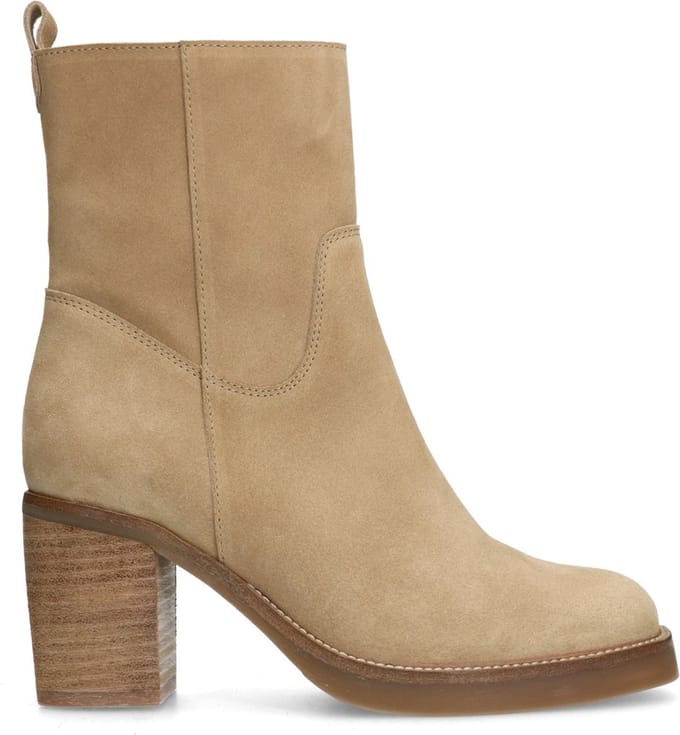 Manfield - Dames - Beige suède enkellaarsjes - Maat 36