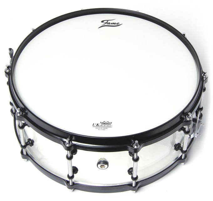 Fame Acryl Snare 14"x5,5", # Clear, zwart HW - Snaredrum