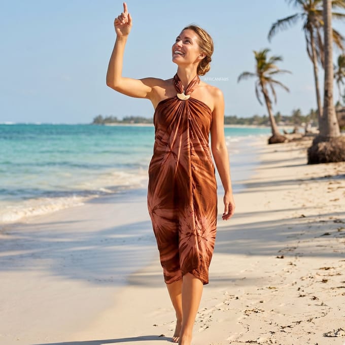 Sarong / pareo - Strandkleding wikkelrok / strandjurk - Bruine tie dye