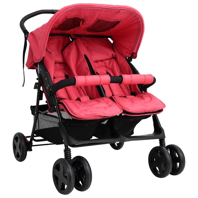 vidaXL - Tweelingkinderwagen - staal - rood