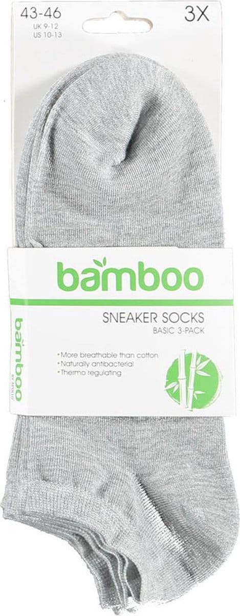 Apollo Sneakersokken Basic Bamboe Grijs 3-pack Maat 35-38