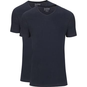 Slater 7610 - BASIC FIT 2-pack T-shirt V-hals korte mouw navy XXL 100% katoen