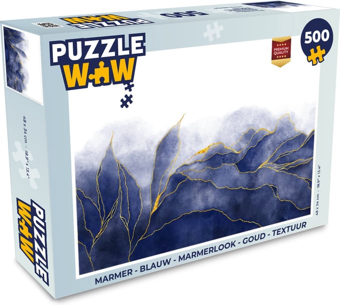 Puzzel Marmer - Blauw - Marmerlook - Goud - Textuur - Legpuzzel - Puzzel 500 stukjes