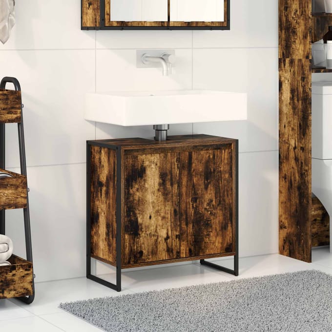 vidaXL - Badkamerkast - Rook - Eik - 60 - x - 30 - x - 60 - cm - Bewerkt - hout