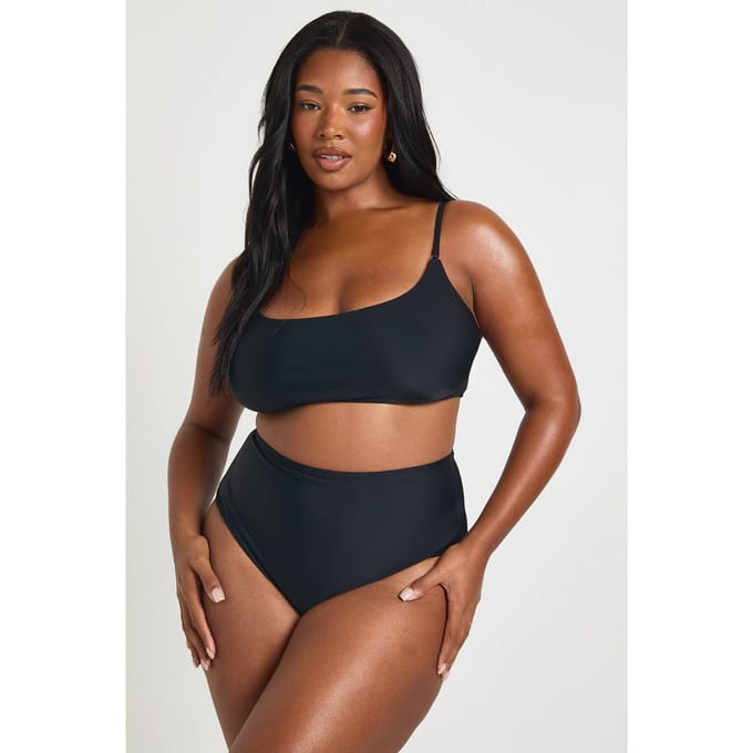 boohoo Dames Plus Essentials Hoge Taille Slip | Zwart | Maat: 54