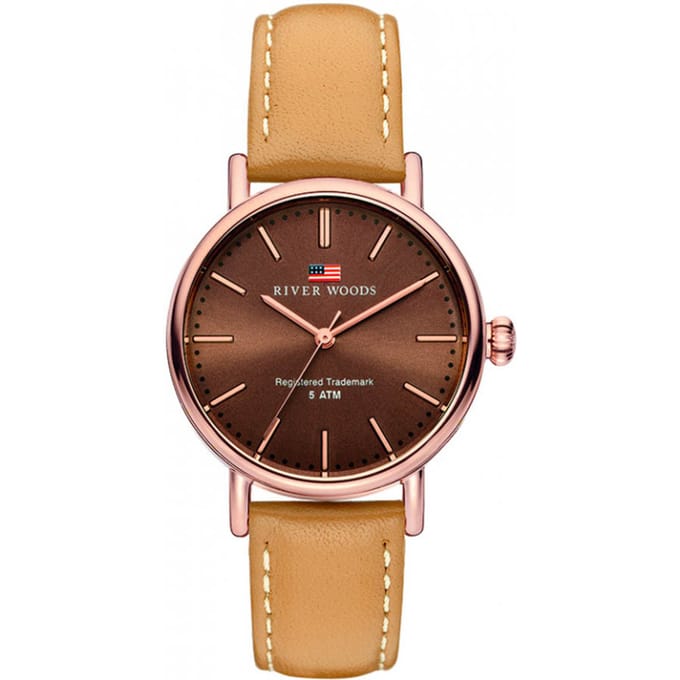 River Woods Oswego RW340019 Horloge - Leer - Bruin - Ø 34 mm