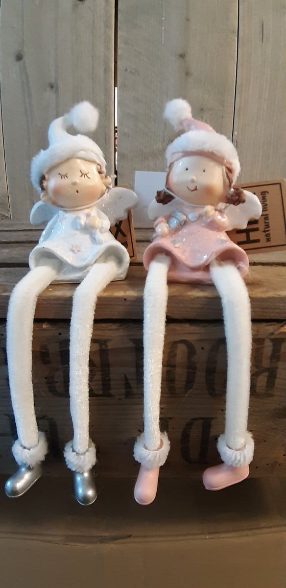 Kerst - Kerstpoppetjes - Bungelbenen - Set van 2 - Wit en Roze