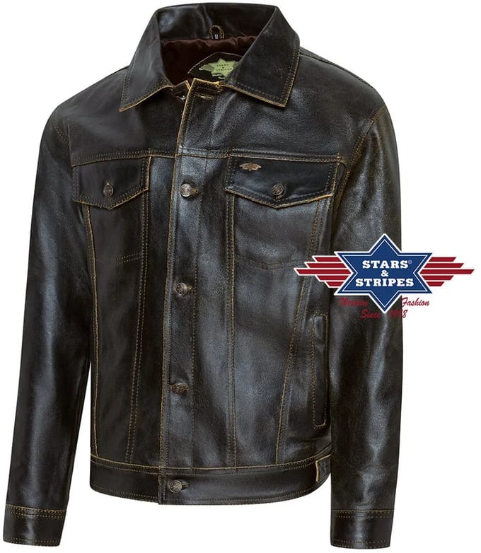 Lederen western jas Stars&Stripes BRANDO XL