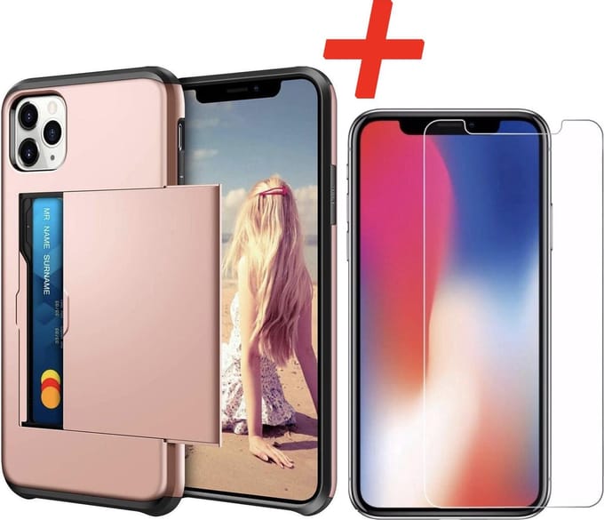 Geschikt voor Apple iPhone 11 Pro Backcover | Roze | Pasjeshouder