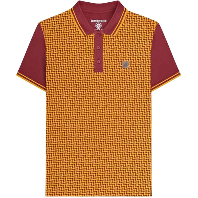 Lambretta Heren Houndstooth Polo Shirt (Bordeaux/Geel)