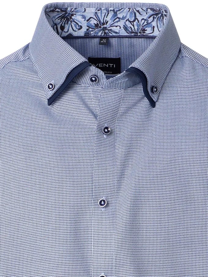 Blauw Venti Overhemd Dubbele Boord Met Motief Modern Fit - M