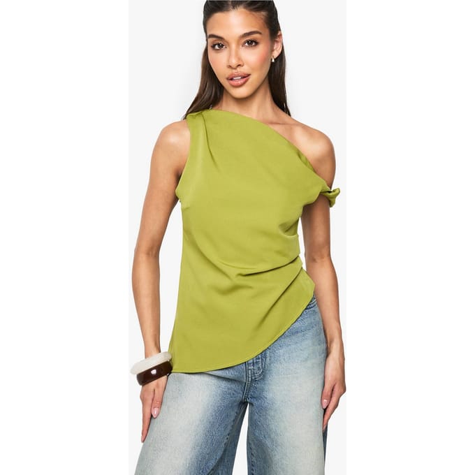 boohoo Dames Geweven Gedrapeerde Asymmetrische Top | Olijf | Maat: 36