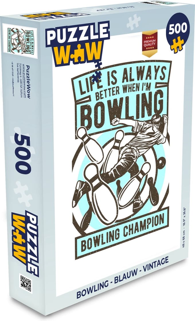 Puzzel Bowling - Blauw - Vintage - Legpuzzel - Puzzel 500 stukjes