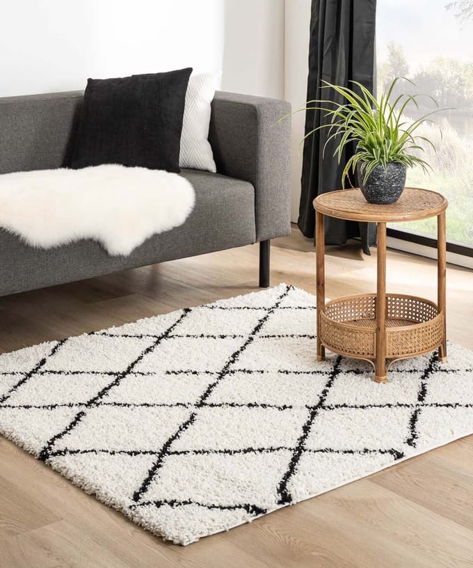Vierkant berber vloerkleed - Habitat wit/zwart 200x200