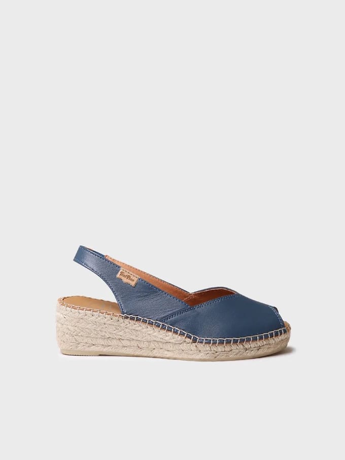 Dames leren espadrille met open neus en sleehak | BERNIA-P
