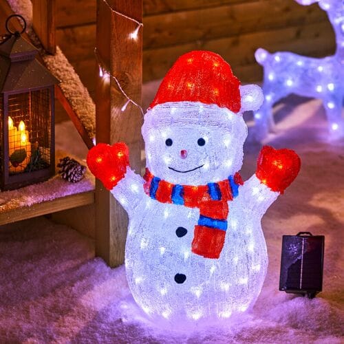 Feeric Lights & Christmas Kerstverlichting figuur - sneeuwpop - H48 cm - 90 led lampjes - solar - voor buiten