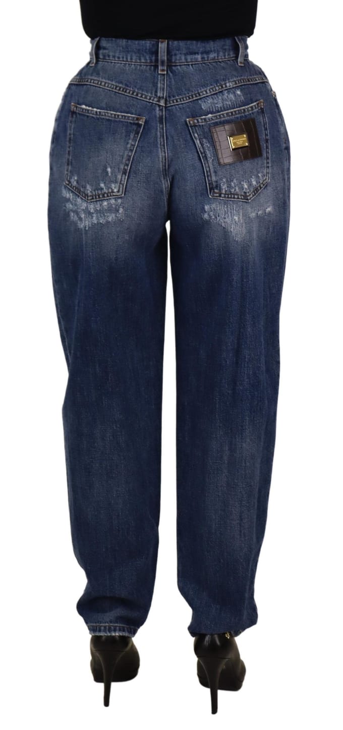 Dolce & Gabbana Blauwe Gewassen Hoge Taille Losse Pasvorm Damesbroek