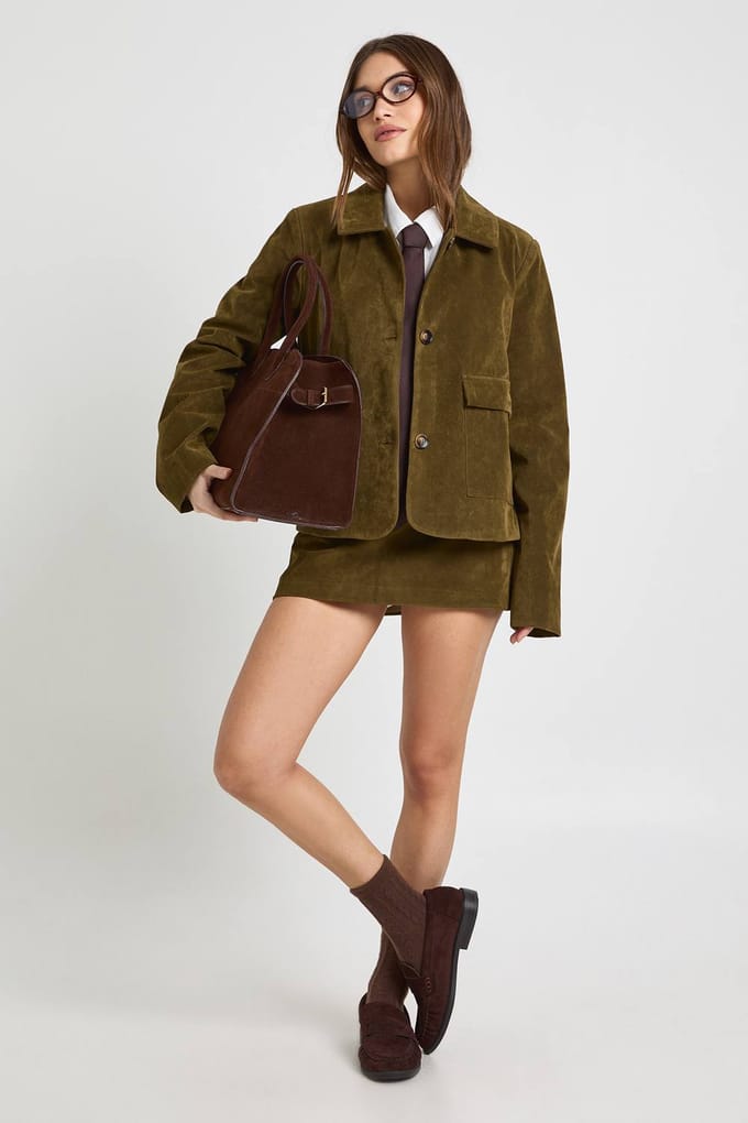 boohoo Dames Faux Suede Getailleerde A-lijn Mini Rok | Olive | Maat: 8
