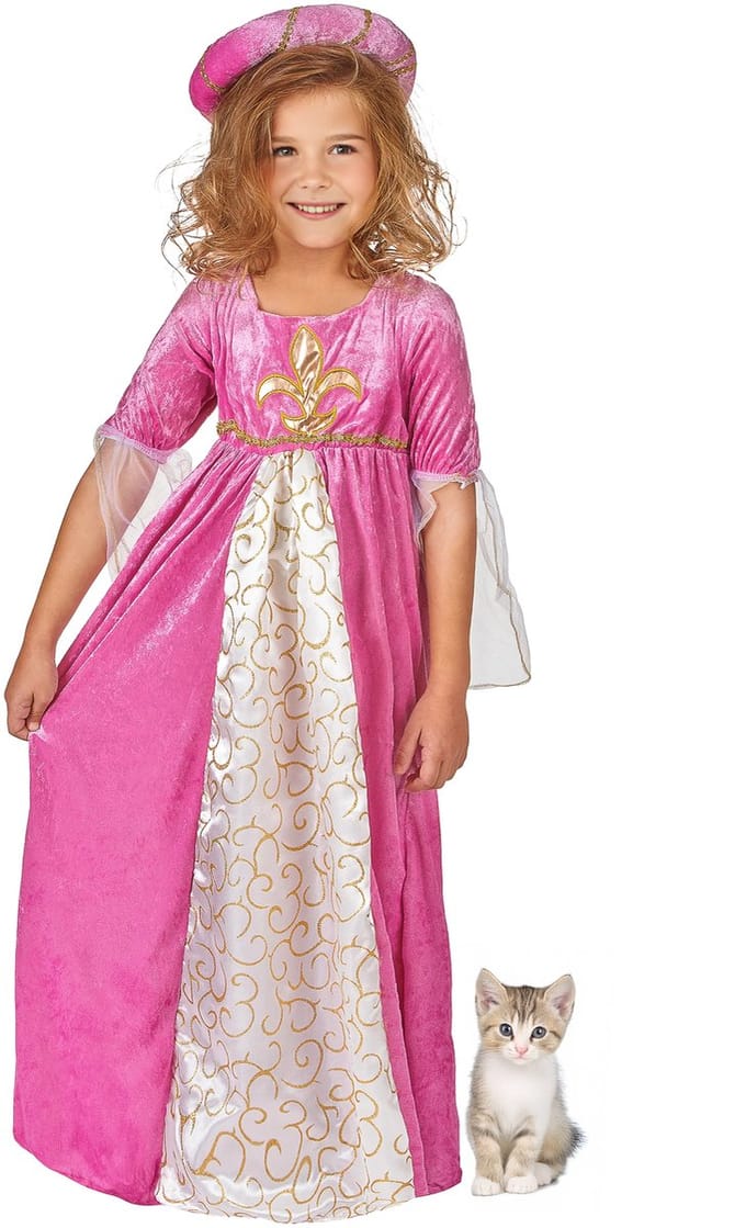 Vegaoo - Roze middeleeuwse fleur de lis prinses kostuum voor meisjes