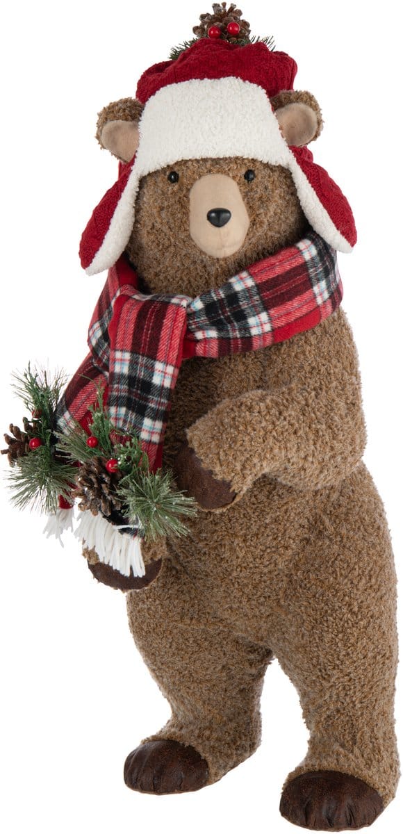 J-Line figuur Beer + Muts - polyester - bruin