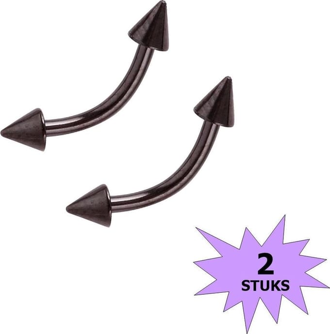 Fako Bijoux® - Wenkbrauw Piercing - Spike - 3mm - Zwart - 2 Stuks