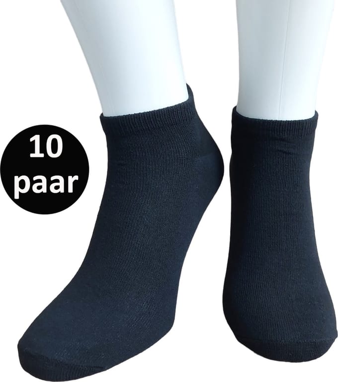 Apollo - Basic Effen Sokken 10-Pack - Sneaker Sokken - 41/46 - Uniseks - Mannen - Vrouwen - Zwart