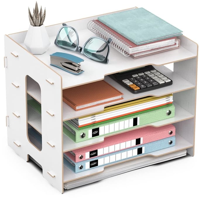 Dailygoods- Archieflade 4-laags - A4 Documenthouder - Bureauorganizer - Flexibele Planken - Eenvoudige Montage - Wit